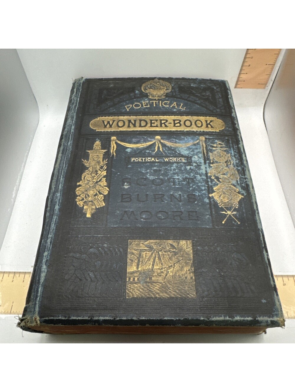 Antique Poetical Wonder-Book HC Poetry Collection Gilt Spine 1885 Inscribed
